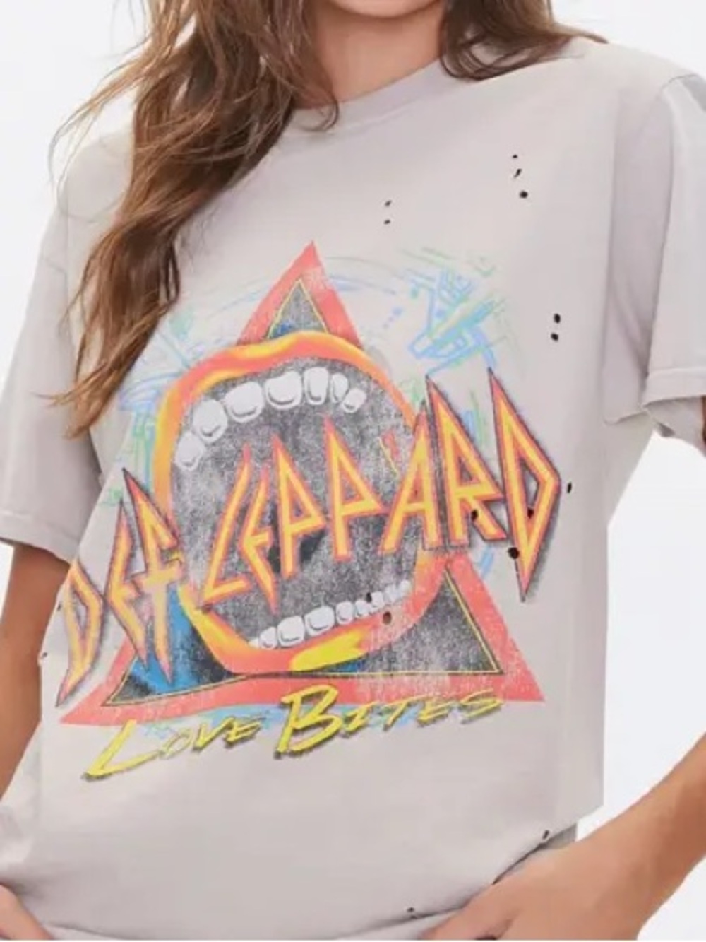 Def Leppard 'Love Bites' Graphic Tee - Light Gray with Multicolor Print